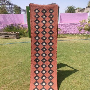 Handwoven Wool Jute Kilim Runner: Bohemian Turkish Rug