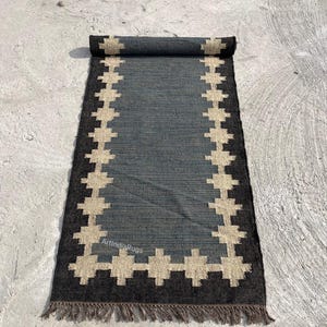 Handwoven Wool Jute Kilim Runner Rug: Multicolor Bohemian Style