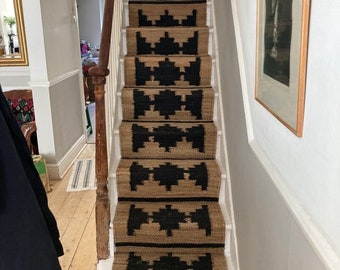 2x22 ft Black Plus Hemp Stairs Jute Runner,Boho Home Decor Stairs Entryway Jute Runner,Custom Size Large Floor Area Rug,Indian Handmade Rugs