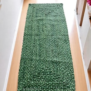 Handwoven Green Jute Chindi Rug: Custom Size Boho Decor
