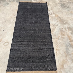 Handwoven Black Jute Rug: Hemp Area Rug, Stair Runner