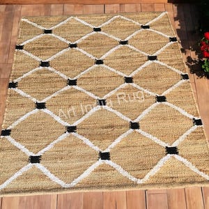 Handmade Hemp Area Rug: Scandinavian Checkered Jute Rug