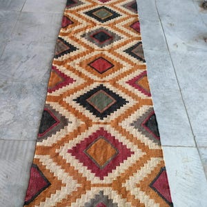 Handwoven Multicolor Wool Jute Kilim Runner Rug Boho Home Decoe Stair Runner Custom Size Large Area Rug, Indian Handmade Eco Friendly Rug