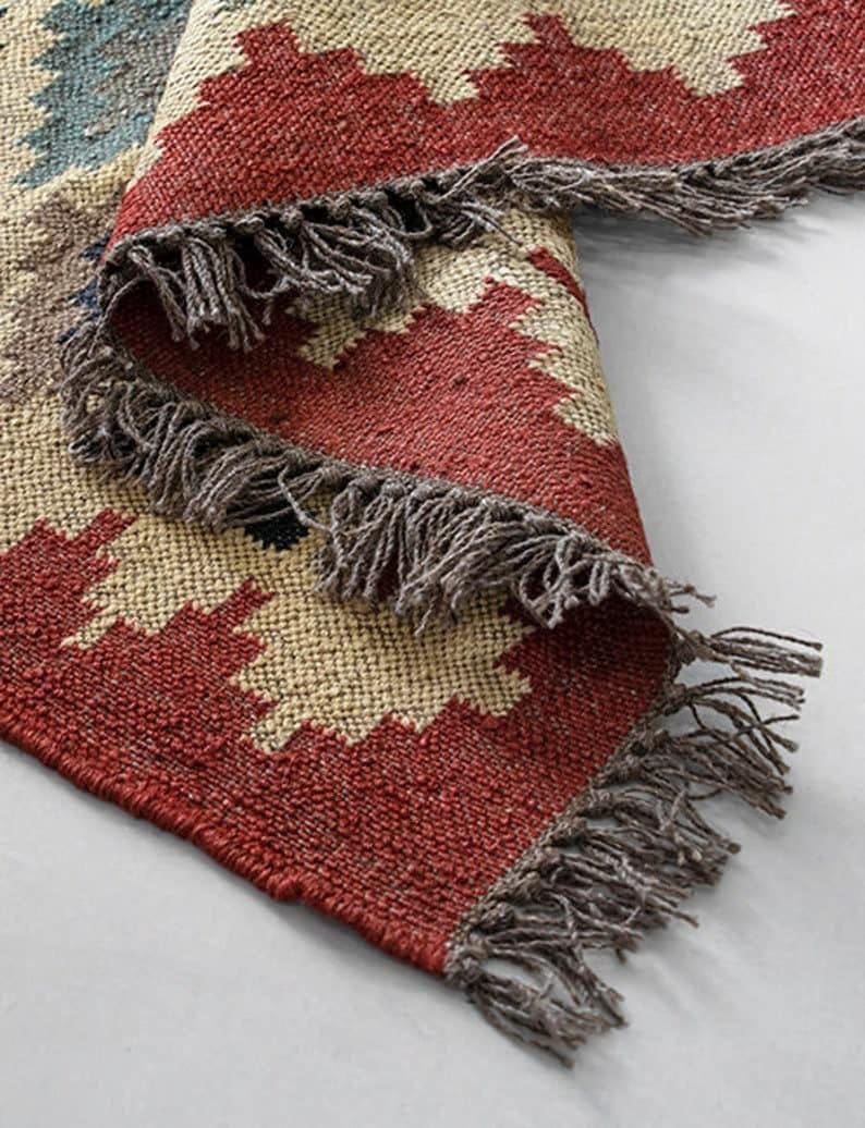 Kilim Rugs Border Turkish Multi Color Red Border Kilim Rug, Handwoven Wool Jute Rugs ...