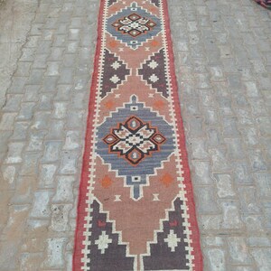 Handwoven Wool Jute Kilim Runner: Traditional Indian Geometric Rug