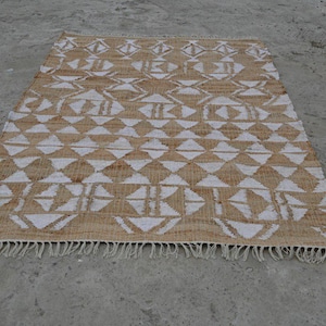 Cotton Jute Blend Rug Organic Natural Jute Handmade Cotton Jute Rug Home Decor Jute Area Rug Modern Cotton Hemp Rug Moroccan Nordic Rug,