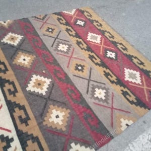 7x10, 8x10, Ft Wool Jute Kilim Rug, Handwoven Traditional Indian Flatweave Kilim Rug, Vintage Accent Area Rug, Custom Size Rug