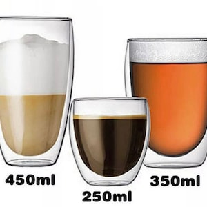 2xDouble Wall Insulated Glasses Thermal Coffee Glass Mug Tea Cup 80/250/350/450ml