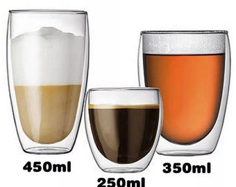 2xDouble Wall Insulated Glasses Thermal Coffee Glass Mug Tea Cup 80/250/350/450ml