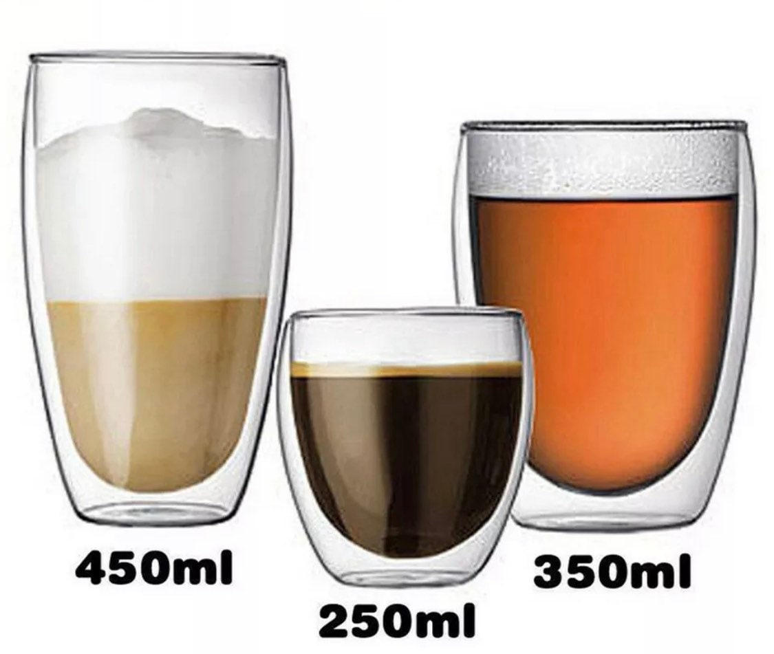 2xdouble Wall Insulated Glasses Thermal Coffee Glass Mug Tea Cup  80/250/350/450ml - Etsy