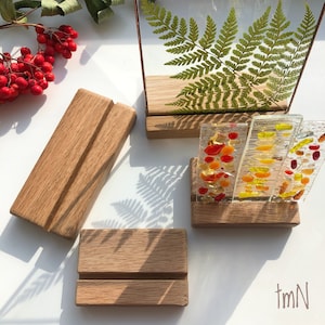 Support de verre en bois - support en chêne pour verre fusionné - support de table en bois pour vitrail, attrape-soleil, mosaïque