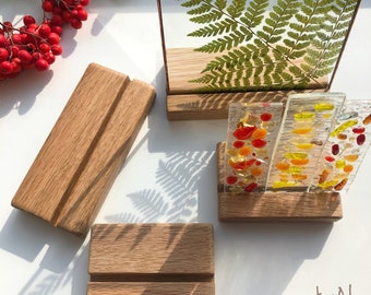 Soporte de madera para vidrio - Soporte de roble para vidrio fusionado - Soporte de mesa de madera para vidrieras, atrapasoles, mosaicos
