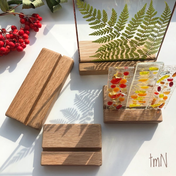 Glazen houten standaard - eiken standaard voor gesmolten glas - houten tafelstandaard voor glas-in-lood, zonnevanger, mozaïek