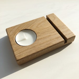 Support en verre avec photophore - présentoir pour vitrail, attrape-soleil - porte-bougie en bois - supports en chêne minéral pour fusion