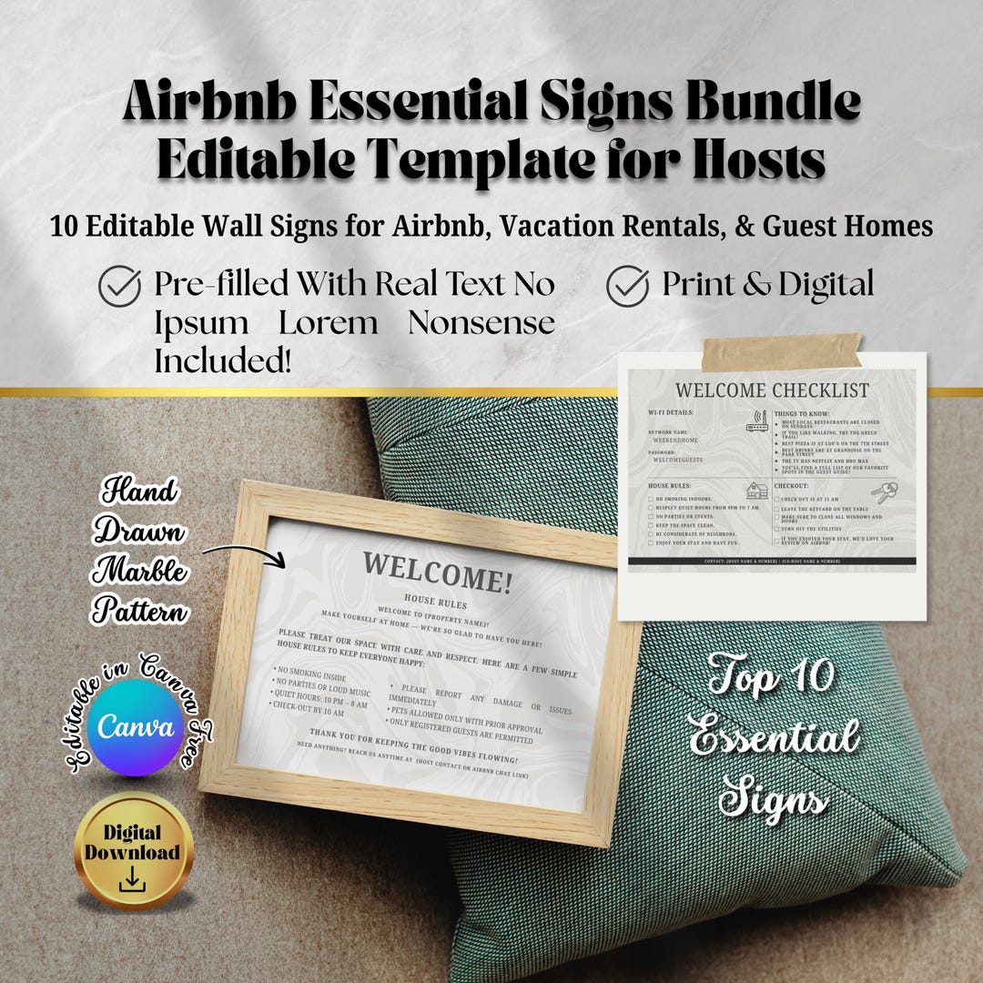 Airbnb Essential Signs Kit | Vacation Rental Welcome Templates (digital ...