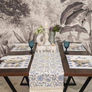 6 Servietten - Blauer Handblock - Tischläufer - Boho Deko