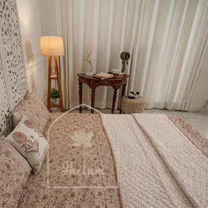 Hand Block Printed Cotton Quilt: Royal Floral Vintage Bedding