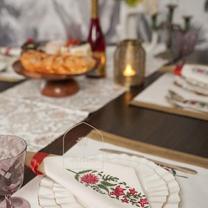 Block Printed Handmade Table Runner with floral Printed Napkins set, Cocktail napkins, custom napkins, embroidered napkins, cloth napkins