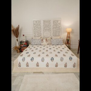 Handmade Cotton Hand Block Quilt | Jaipur Razai | Queen/King Size Bedspread | Kantha Patchwork Bed Cover | Traditional Indian Quilt