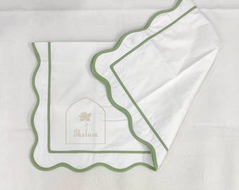 Belle Epoque スカラップ刺繍シーツセット ブルー クイーン 布団カバー 3点セット シングル セット ベットシーツ シア