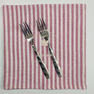 Handmade Pink & White Striped Linen Napkins (Set of 2, 19&quot;x19&quot;)Gift for her, personalized gift, home decor, housewarming gift, handmade gift