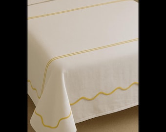 White 100% Cotton Sateen Duvet Cover Set, Scalloped Embroidery, 400 Thread Count