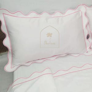 Embroidered Scalloped Cotton Sateen Sheet Set: 400 Thread Count, Custom Colors