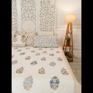 Handmade Cotton Hand Block Quilt | Jaipur Razai | Queen/King Size Bedspread | Kantha Patchwork Bed Cover | Traditional Indian Quilt