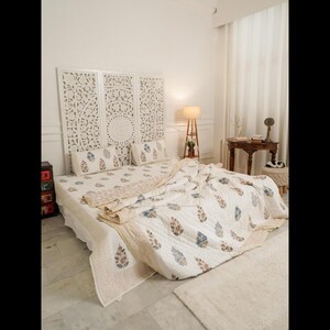 Handmade Cotton Hand Block Quilt | Jaipur Razai | Queen/King Size Bedspread | Kantha Patchwork Bed Cover | Traditional Indian Quilt