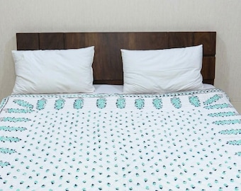 Hand Block Print Cotton Quilt | Brown Floral Jaipur Razai Bedspreads,  Lightweight Bed Coverlet