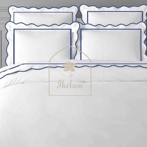500 TC White Cotton Percale Duvet Cover Set - Scalloped Hotel Stitch