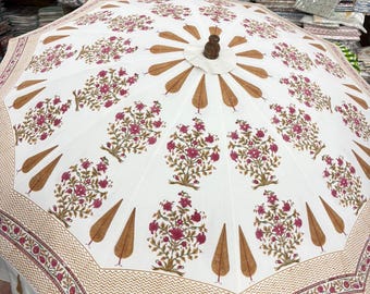 Ombrellone da giardino in tela di cotone stampata a mano, stile boho, ideale per matrimoni all'aperto, per la spiaggia o la piscina, un regalo perfetto per lei.