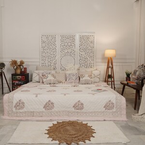Handmade Floral Jaipuri Quilt: Indian Cotton Bedspread, Queen Size