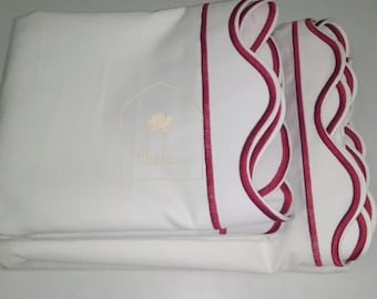 Embroidered Scalloped Cotton Sateen Sheet Set, Custom Bedding