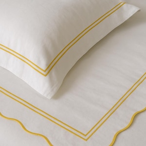 White Cotton Sateen Quilted Coverlet Set: Scalloped Embroidery, 400 Thread Count