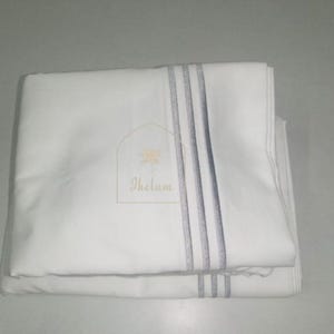 Juego de sábanas de satén de algodón blanco, borde bordado con puntada de hotel, funda nórdica de 400 hilos.
