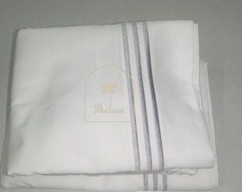 White Cotton Sateen Sheet Set, Hotel Stitch Embroidery Border, 400 Thread Count duvet cover