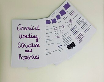 May include: Close-up of handwritten notes on white paper with the title "Chemical bonding, Structure and Properties". The notes include diagrams and text about chemical bonding, structure, and properties.