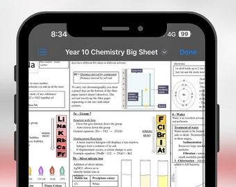Hoja de repaso de química de GCSE de 10.º año / Apuntes de química / Hoja grande / DESCARGA DIGITAL