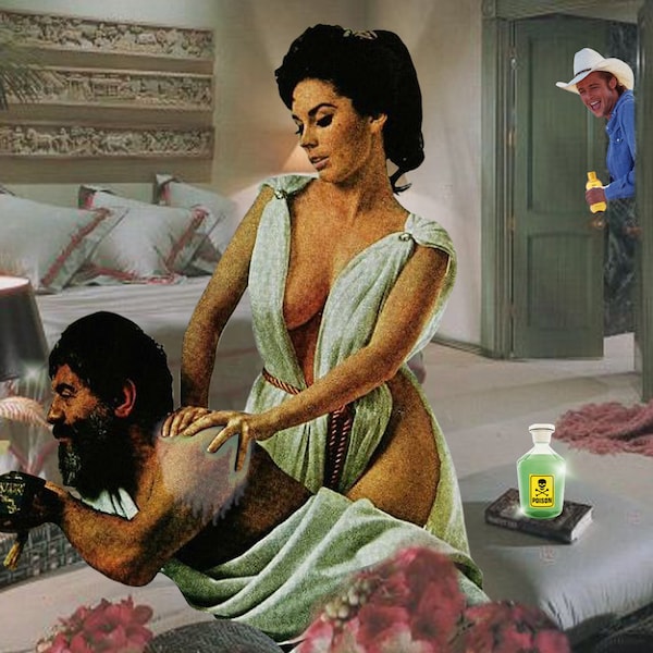Römische femme fatale oder Brad Pitt Streich KUNSTDRUCK Pop Art Collage (Mittelgroß) A3 (29,7 cm x 42,0 cm) "Poisonous Massage, Thats DUMB."