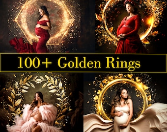 100+ Golden maternity rings, Maternity Overlays, maternity light ring frame, circles shine, ring light maternity digital backdrop, PNG.