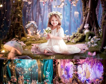 Verzauberter Wald Abenteuer Digitale Hintergründe für Kinder, Studio-Hintergründe, mystische Overlays, Cake Smash-Hintergrund, wunderlicher Baby-Geburtstag,