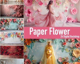 Paper Flower Maternity Backdrop, Digital Backdrop, Studio Backdrop, Maternity Backdrop Overlays Photoshop Fine Art Texture