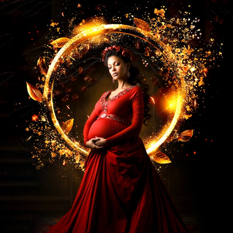 100 Golden maternity rings, Maternity Overlays, maternity light ring frame, circles shine, ring light maternity digital backdrop, PNG. image 3