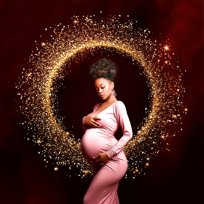 100 Golden maternity rings, Maternity Overlays, maternity light ring frame, circles shine, ring light maternity digital backdrop, PNG. image 2