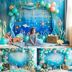 Enchanted Underwater Adventure Digital Backdrops for Kids, Studio Backgrounds, Mystical Overlays, Oceanic Backdrops, Undersea Birthday image 1