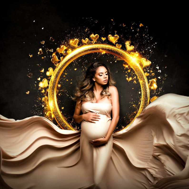 100 Golden maternity rings, Maternity Overlays, maternity light ring frame, circles shine, ring light maternity digital backdrop, PNG. image 5