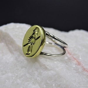 Ancient Greek Warrior Silver Signet Woman Ring, Greek Jewelry, Unique Signet Ring, Oval Signet Ring, Signet Initial Ring,Dainty Initial Ring