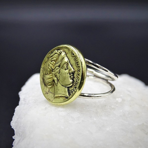 Sterling Silver Ring with Olympia Ancient Greek Bronze Coin, Greek Sculpture Jewelry, Olympia Jewelry, Greek Jewelry, Griechischer schmuck