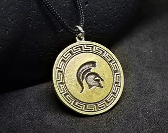 Spartan Bronze Pendant, Spartan Shield Pendant, Greek Warrior Necklace, Warrior Helmet Necklace, Spartan Warrior Pendant, Men Bronze Gift